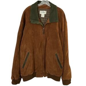 L.L.Bean Vintage Men's Suede Leather Bomber Jacket XXL Tall Brown/Green P592 USA